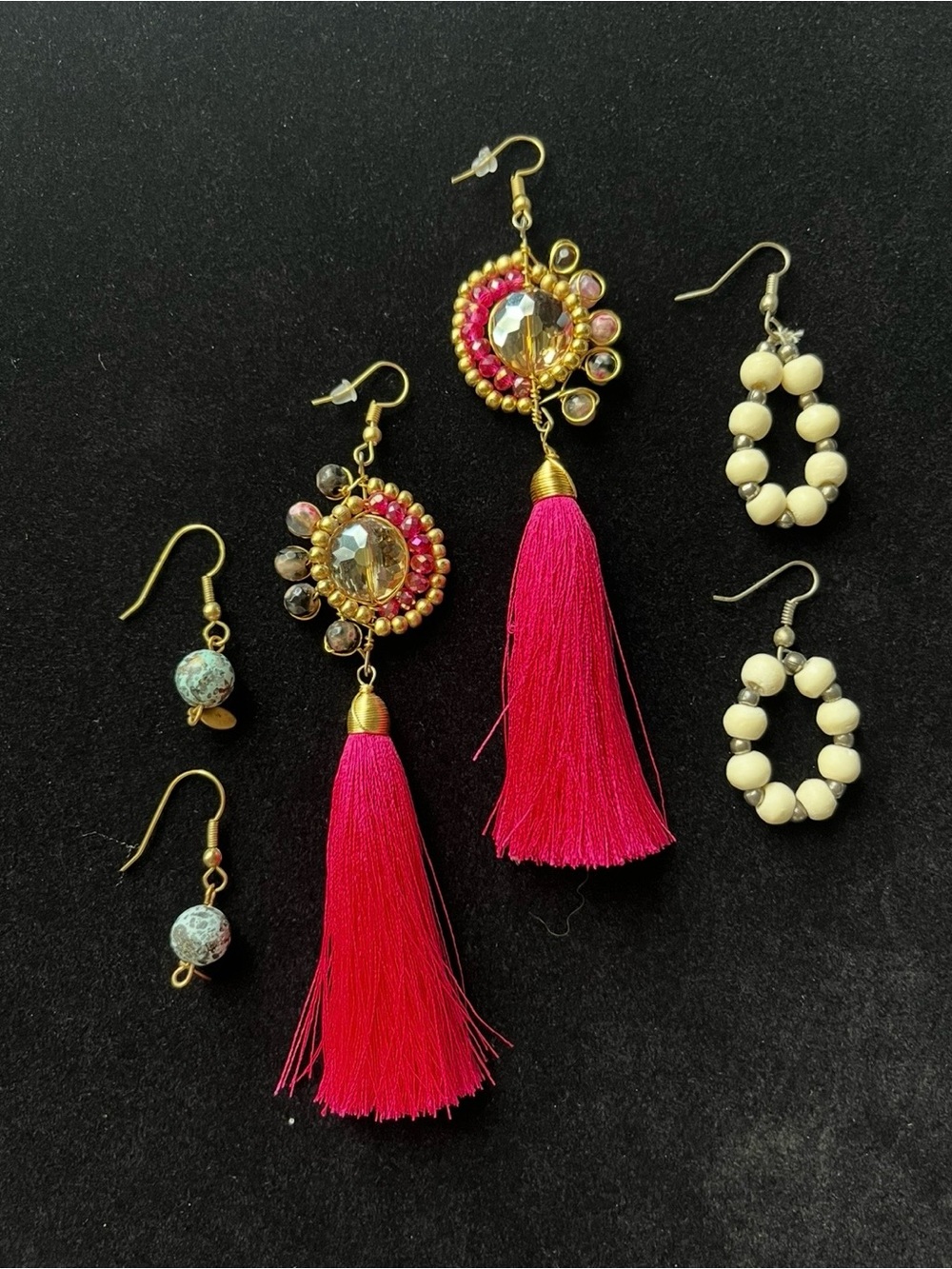 Artisan Boho Earrings Lot 3 Pairs Tassel & Wood